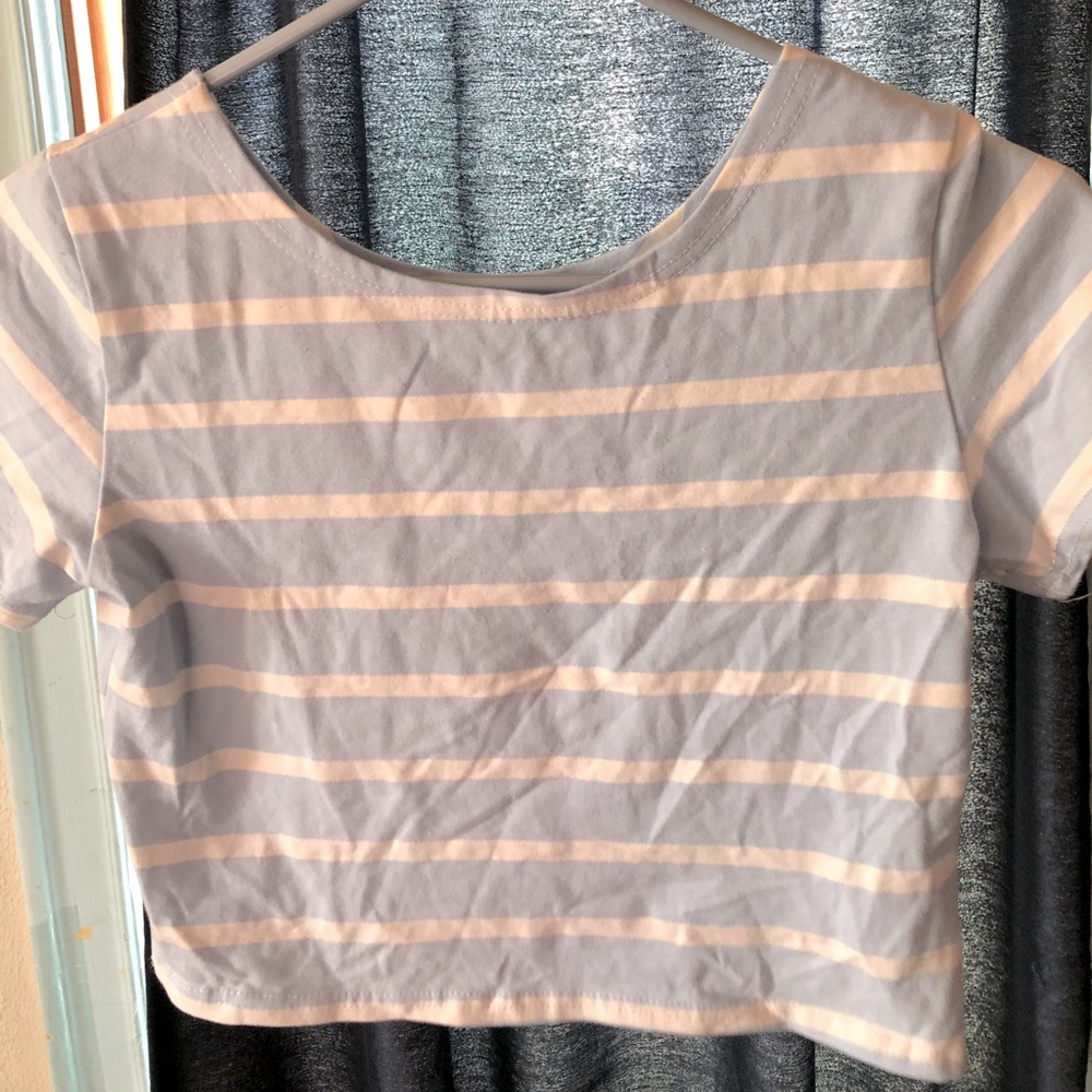 Romwe Blue & White Striped Crop Top